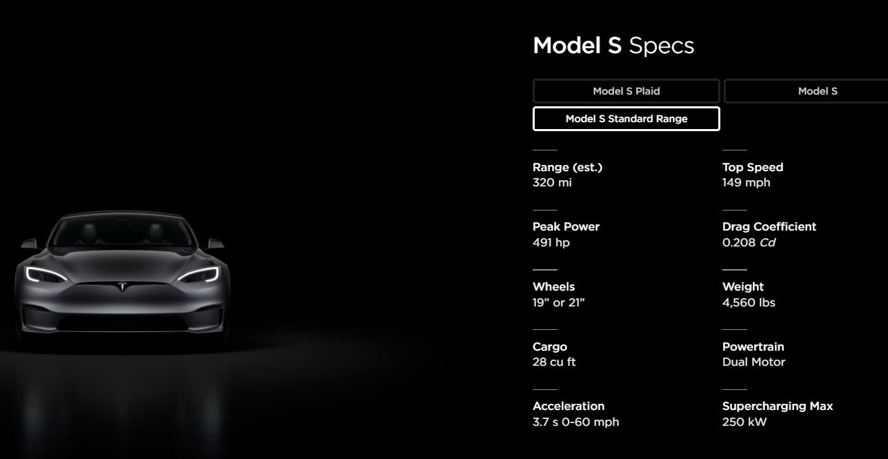 Tesla offers lower cost "standard range" variants of flagship Model S