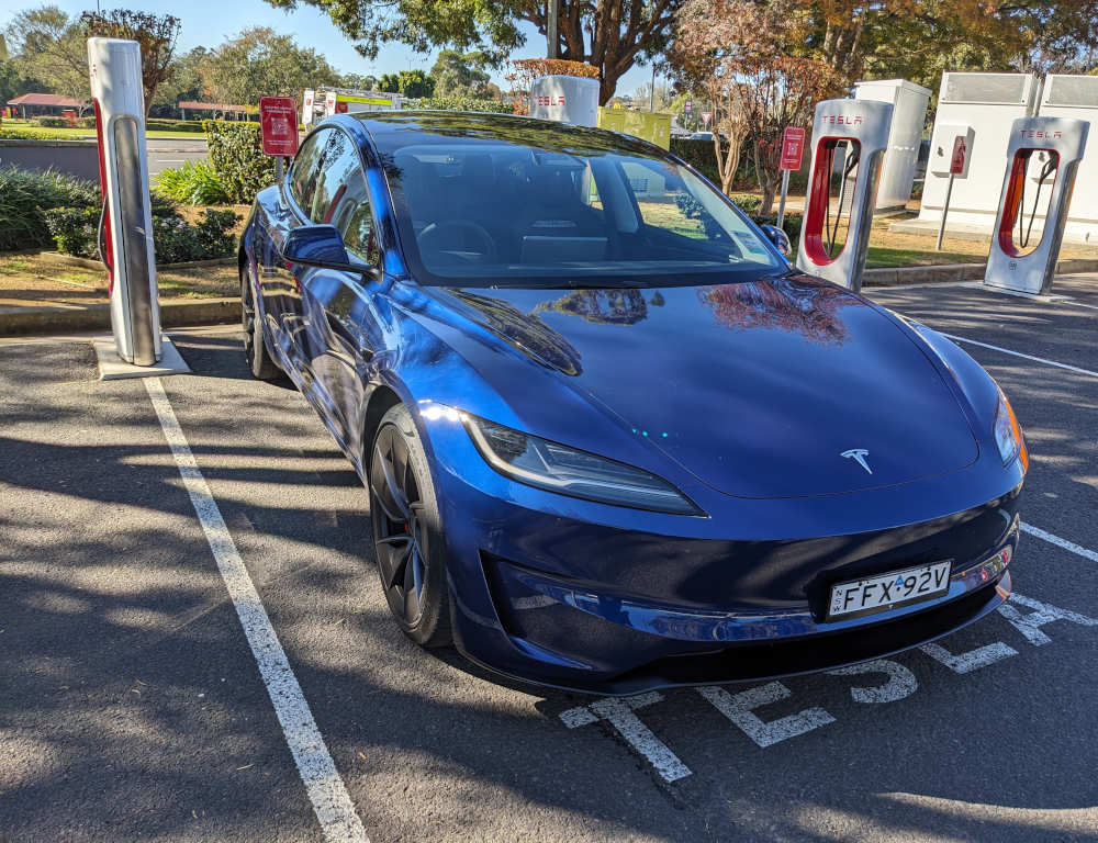 Tesla Model 3 Performance visiting the Supercharger. Image: Tim Eden