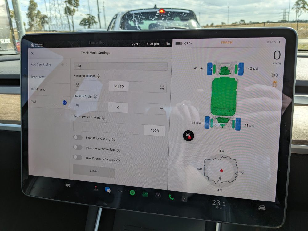 Previous Track Mode V2 software in my old Model 3 Performance. Image: Tim Eden