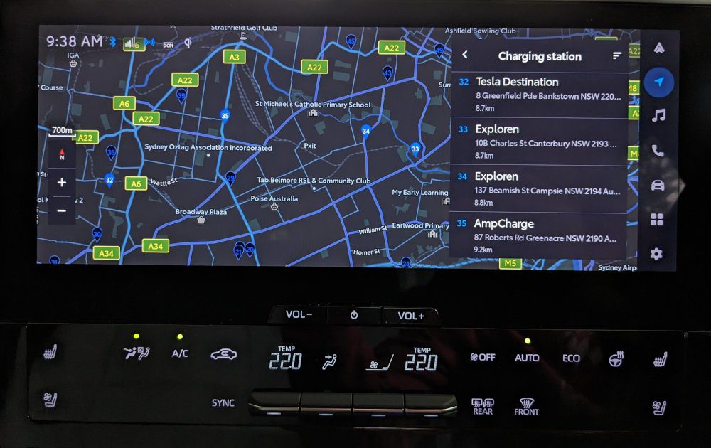 Searching for “charging station” while stopped gives drivers lots of options. Image: Tim Eden