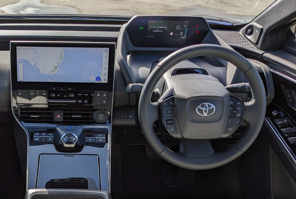 Power, hold and regen mode buttons on the Toyota bZ4X dash. Image: Tim Eden