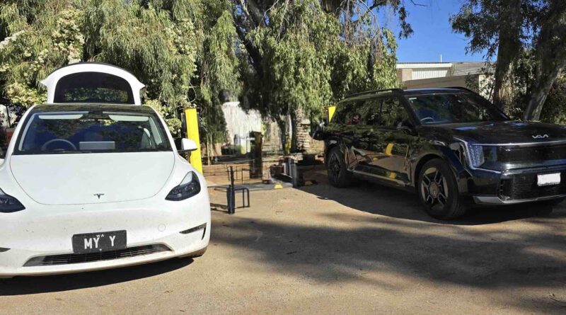 Charging at Marla. Model Y and Kia EV9.