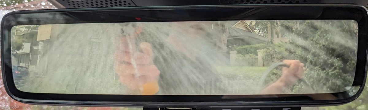 Testing the rear view camera of the Polestar 4 with a hose. Image: Tim Eden