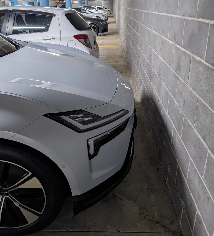 The Polestar 4 was also parked much closer to the wall than the Corolla. Image: Tim Eden
