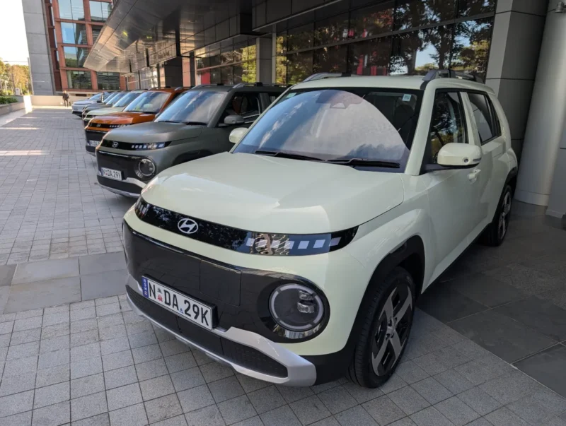 Hyundai Inster lined up during the launch event. Image: Tim Eden