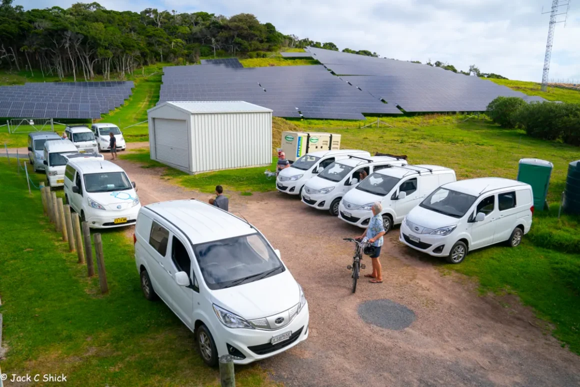 Lord Howe Island EVs parked in front of the solar farm. Source: Jack Shick