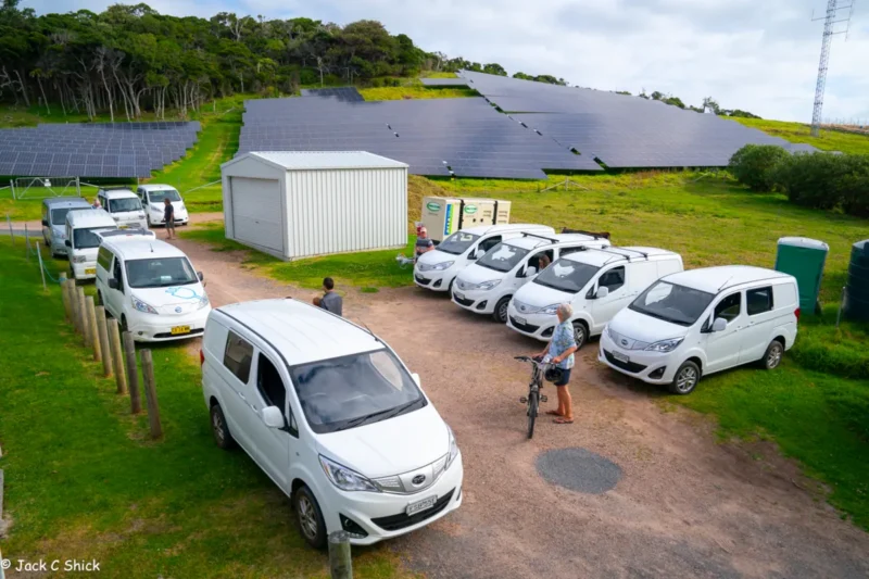 Lord Howe Island EVs parked in front of the solar farm. Source: Jack Shick