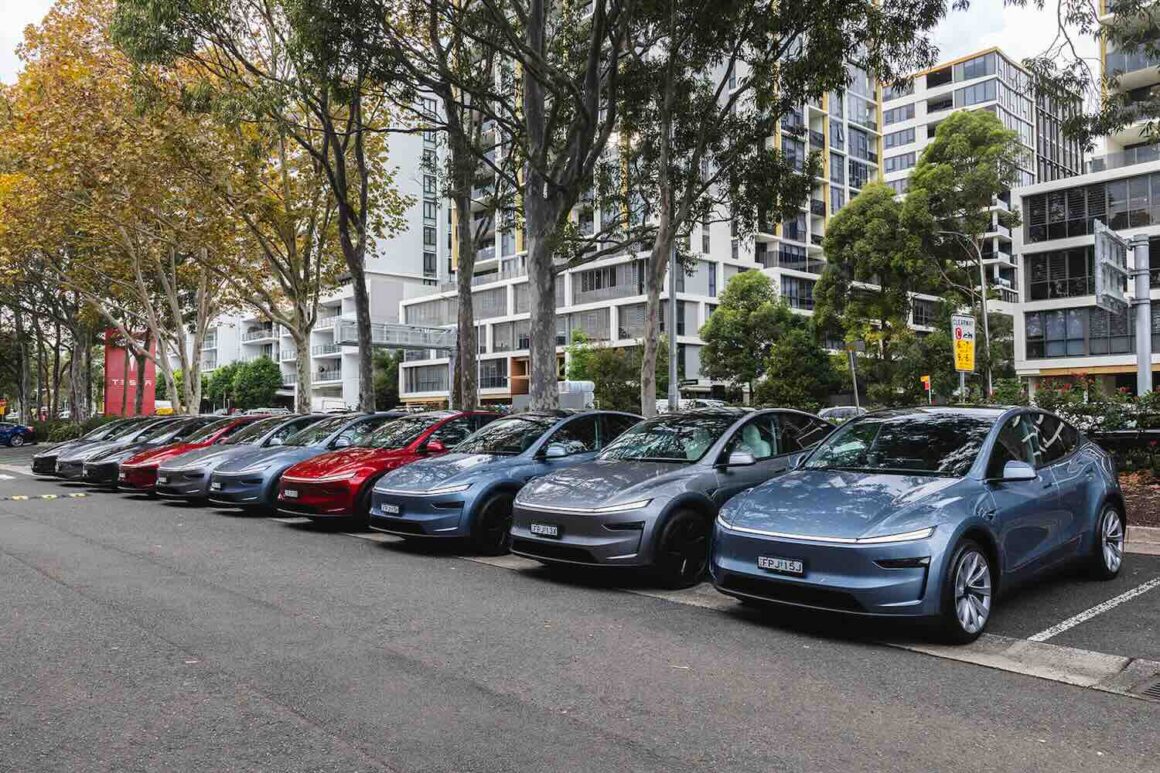 tesla model y lined up sydney