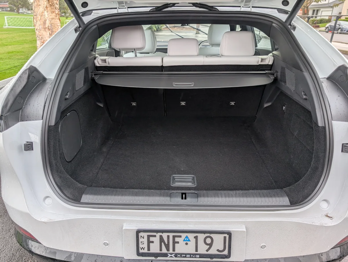 Boot space in the XPeng G6 is larger than most competitors apart from the Model Y. Source: Tim Eden