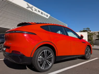 XPeng G6 in Fiery Orange parked at XPeng’s flagship store in Mascot, Sydney. Source: Tim Eden