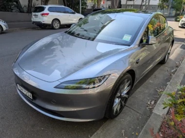 Tesla Model 3 RWD in Quicksilver with 19” Nova wheels. Source: Tim Eden