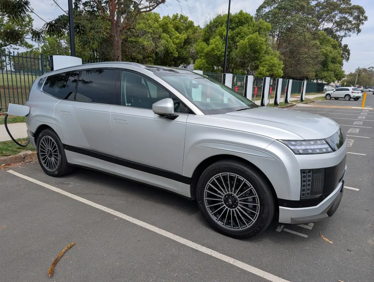 Hyundai Ioniq 9 charging at Tesla Supercharger in Taree. Source: Tim Eden