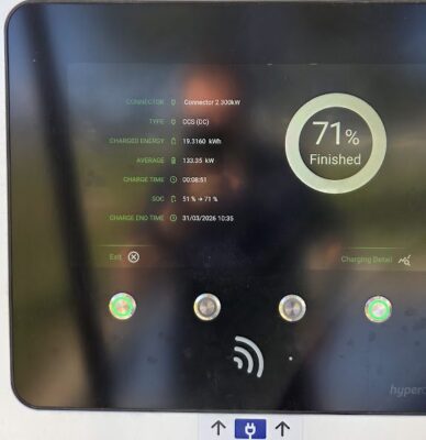 Screen of the Alpitronic Hypercharger at Gumly Gumly