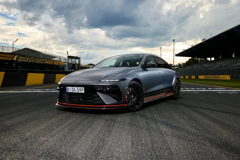 Hyundai Ioniq 6 N in Nocturne Grey Matte with optional performance body kit. Source: Hyundai Australia