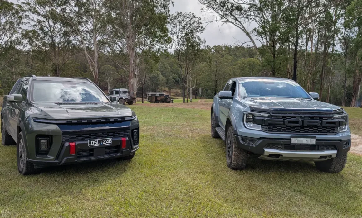 KGM Musso EV and Ford Ranger Raptor. Source: Tim Eden