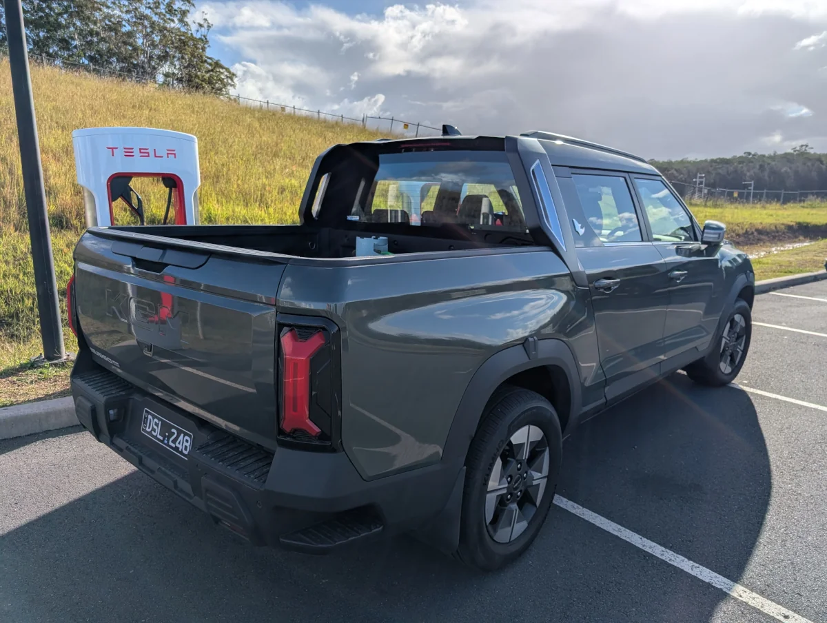 To charge at Tesla Thrumster I had to park sideways across 2 bays. Source: Tim Eden