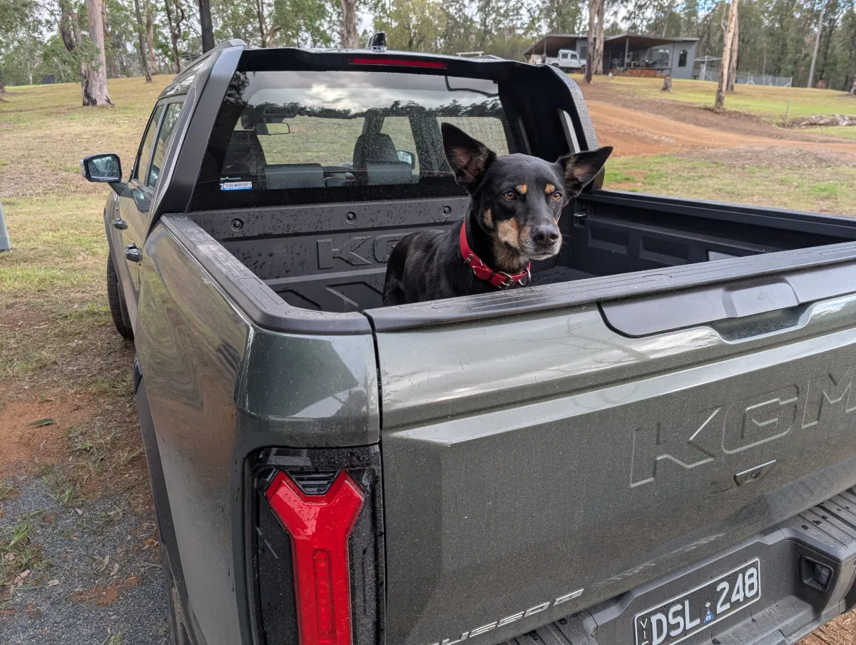 KGM Musso EV with my brother’s dog Koda. Source: Tim Eden